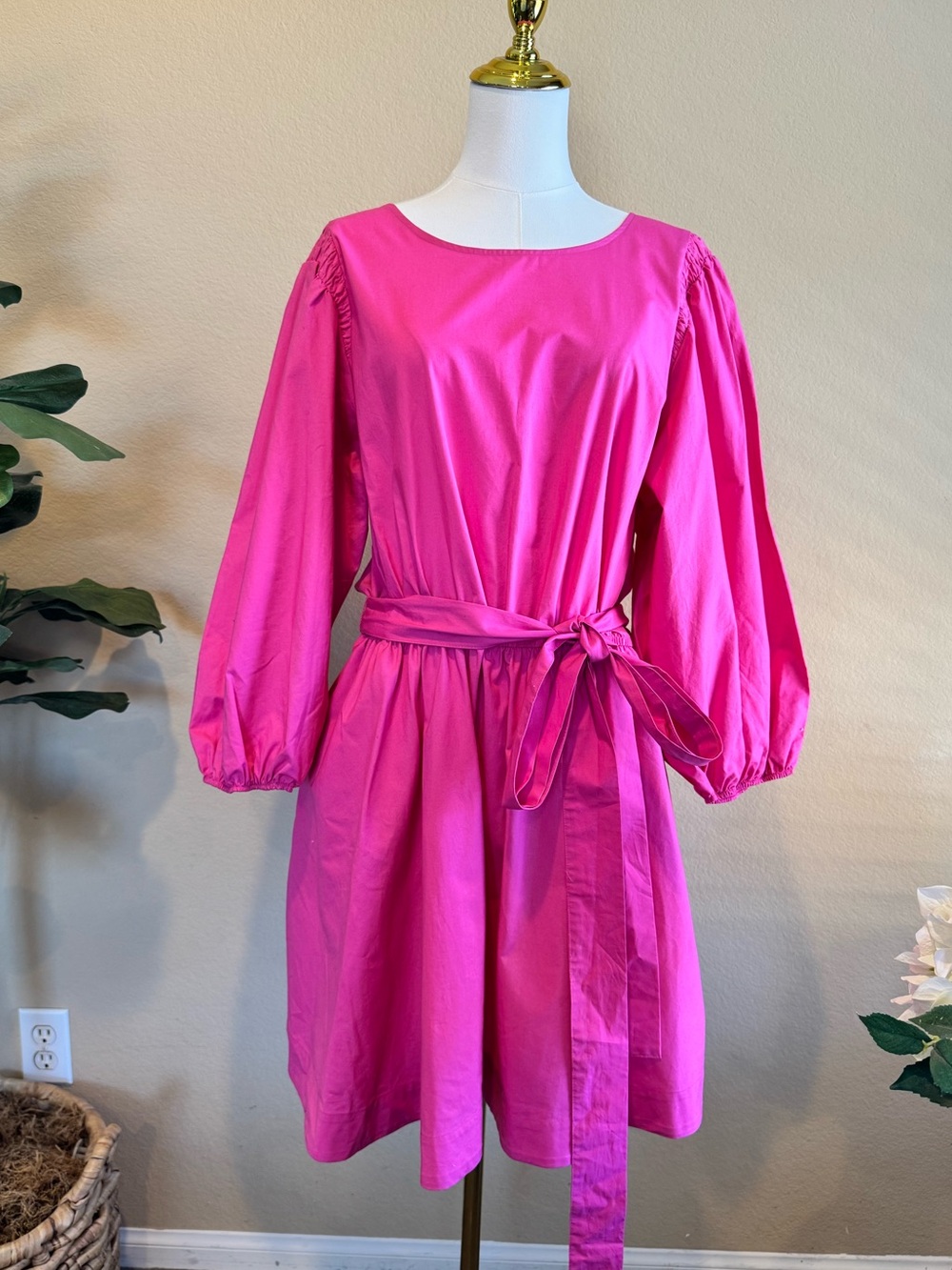 Maeve Hot Pink Mini Dress with Tie Waist